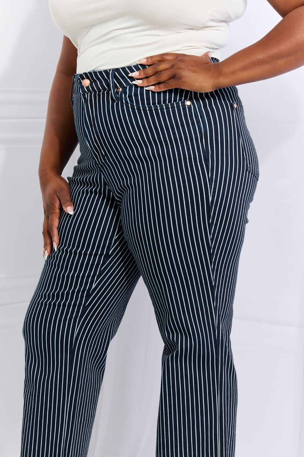 Judy Blue Cassidy Full Size High Waisted Tummy Control Striped Straight Jeans Pants