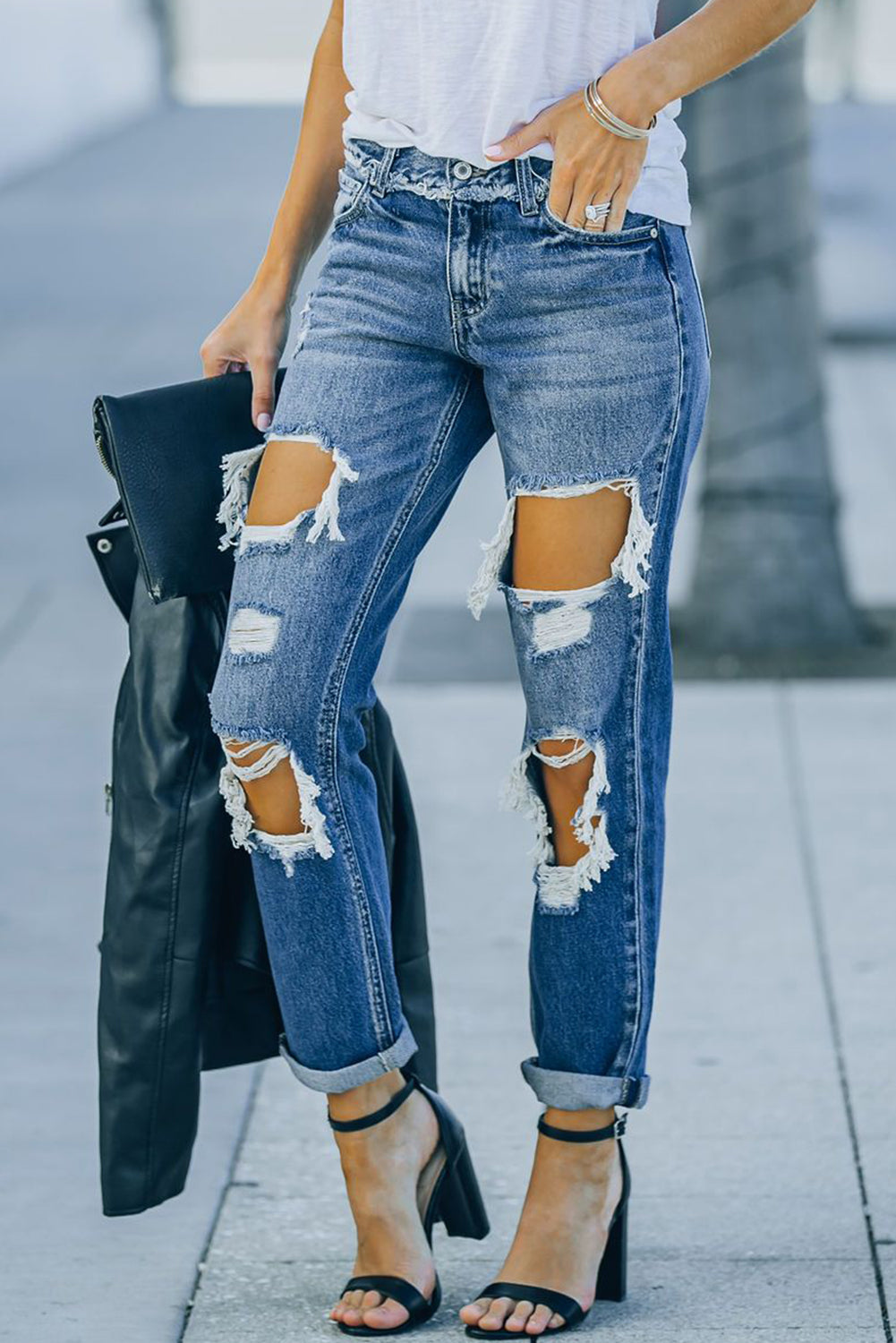 Distressed Frayed Trim Straight Leg Jeans - Premium Jeans - Just $54! Shop now at Nine Thirty Nine Design