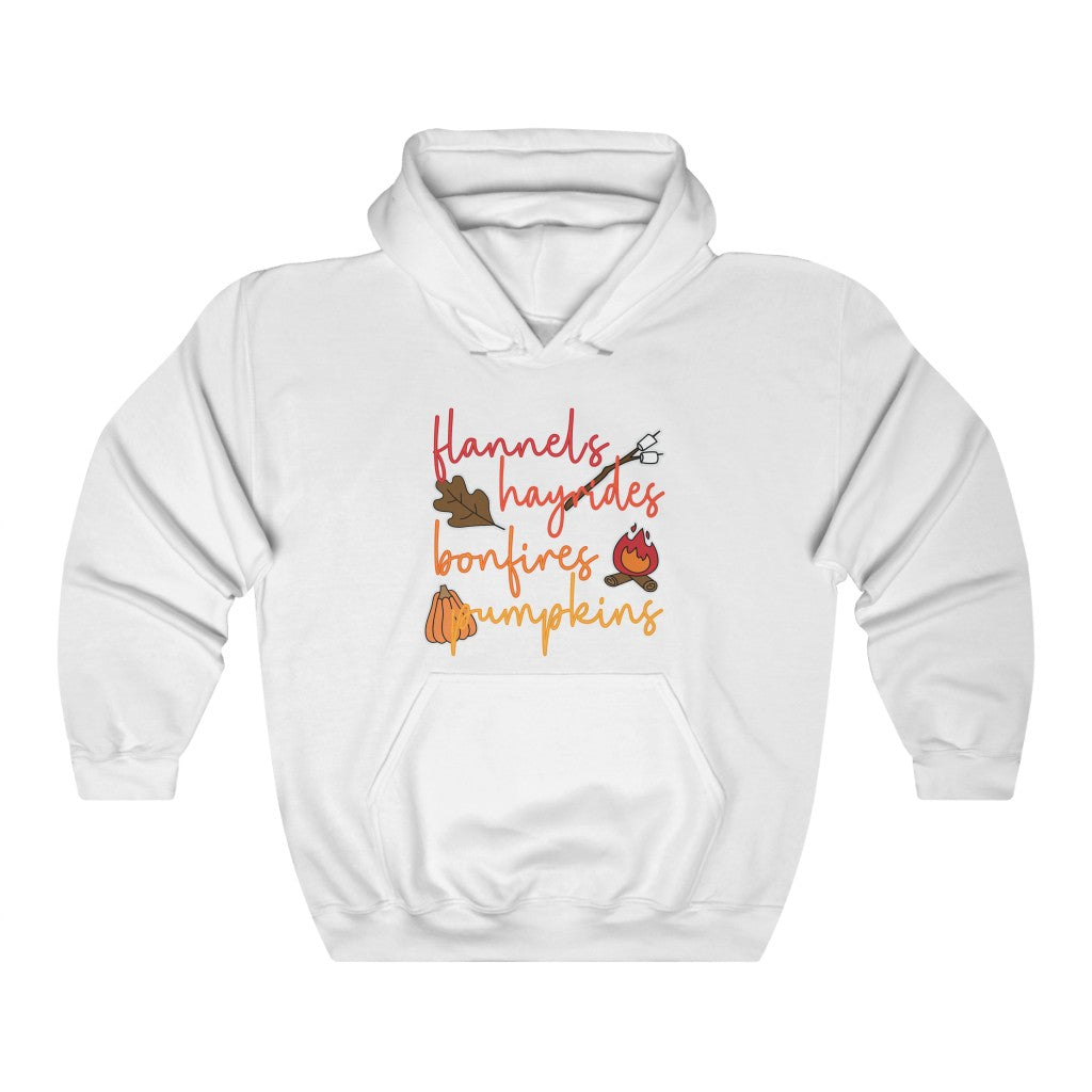 Flannels Hayrides Bonfires Pumpkins Shirt, Rainbow Font Shirt, Fall Shirt, Womens Fall Shirt, Thanksgiving Shirt, Pumpkin Shirt, Autumn Tee - Premium Hoodie - Just $29.50! Shop now at Nine Thirty Nine Design