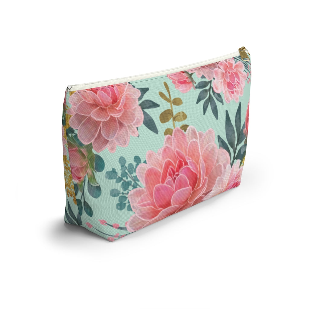 Mint Peony Accessory Pouch w T-bottom, Floral Bag, Flower Make Up Bag - Premium Bags - Just $17.95! Shop now at Nine Thirty Nine Design
