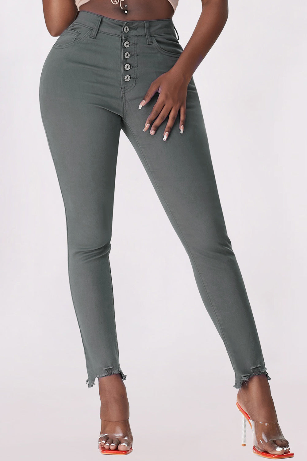 Baeful Button Fly Hem Detail Skinny Jeans - Premium Jeans - Just $41! Shop now at Nine Thirty Nine Design