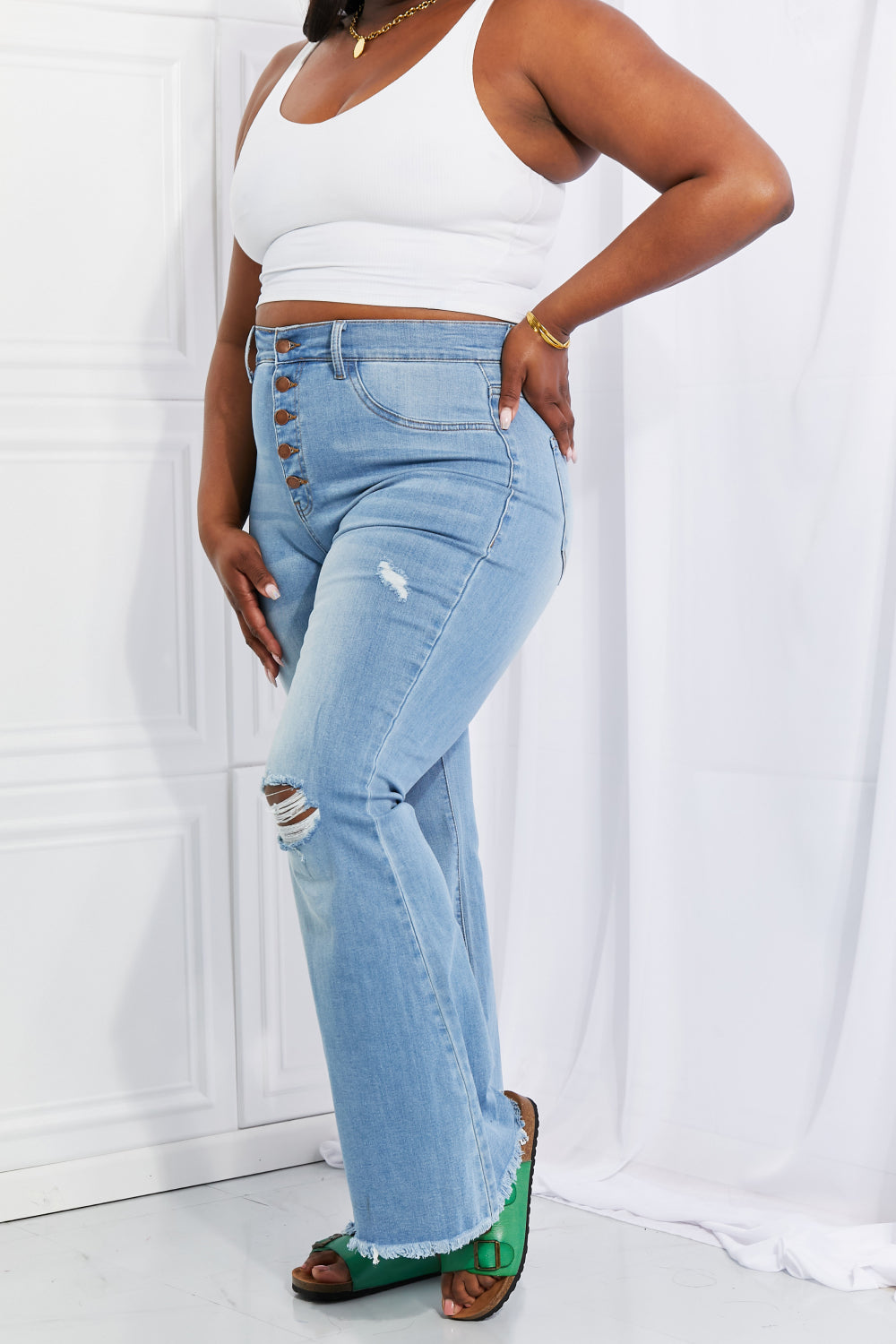 Jess Button Flare Jeans - Premium Jeans - Just $64! Shop now at Nine Thirty Nine Design
