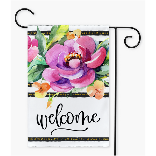 Welcome Peony Garden Flag Flag