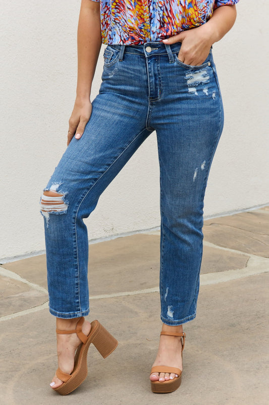 Judy Blue Theresa Full Size High Waisted Ankle Distressed Straight Jeans - Premium  - Just $64! Shop now at Nine Thirty Nine Design