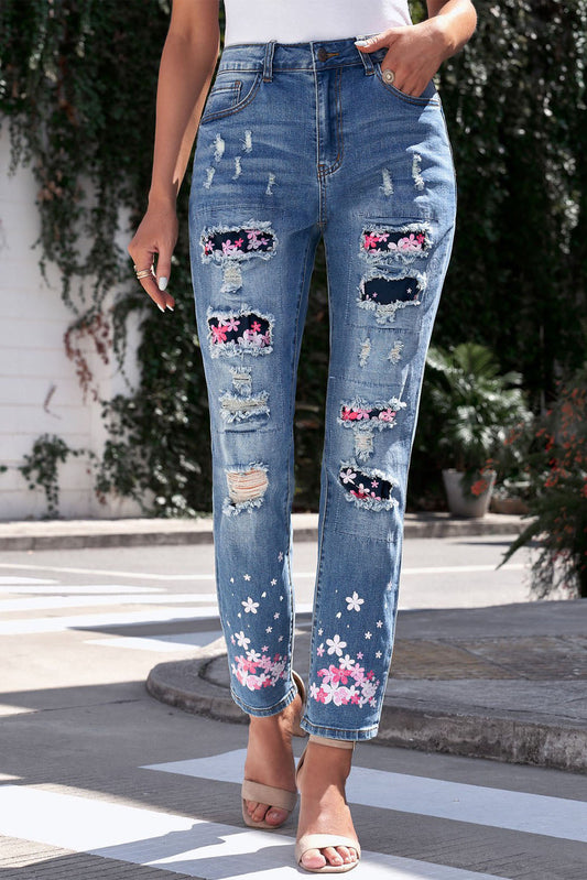 Baeful Printed Patch Distressed Boyfriend Jeans - Premium Jeans - Just $53! Shop now at Nine Thirty Nine Design