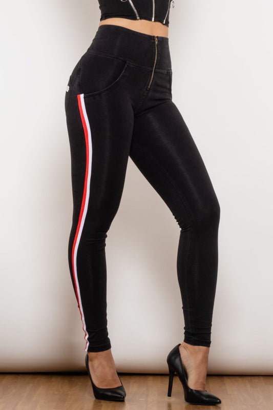 Side Stripe Zip Closure High Waist Jeans - Premium  - Just $56! Shop now at Nine Thirty Nine Design