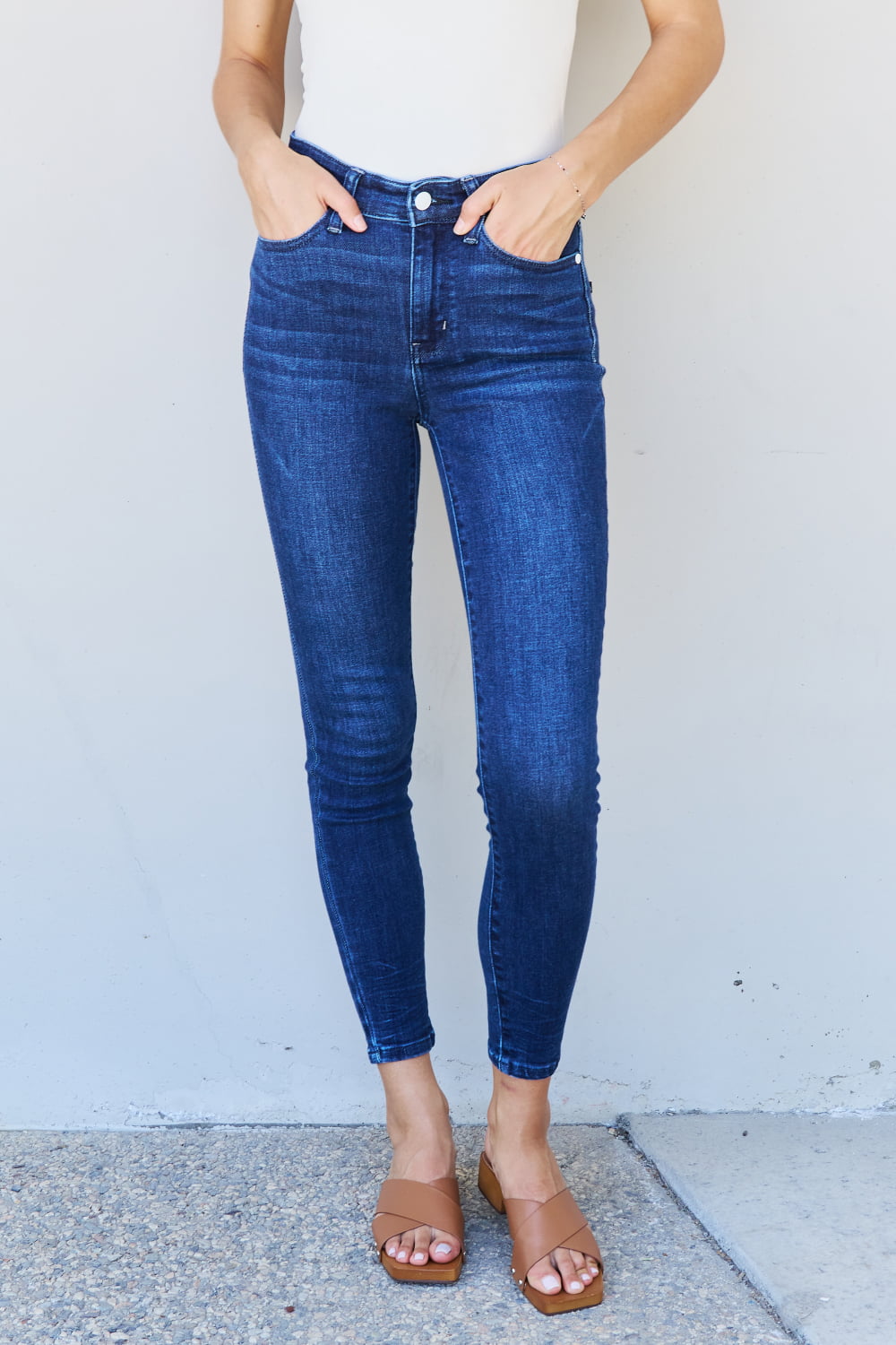 Judy Blue Marie Full Size Mid Rise Crinkle Ankle Detail Skinny Jeans - Premium Jeans - Just $64! Shop now at Nine Thirty Nine Design