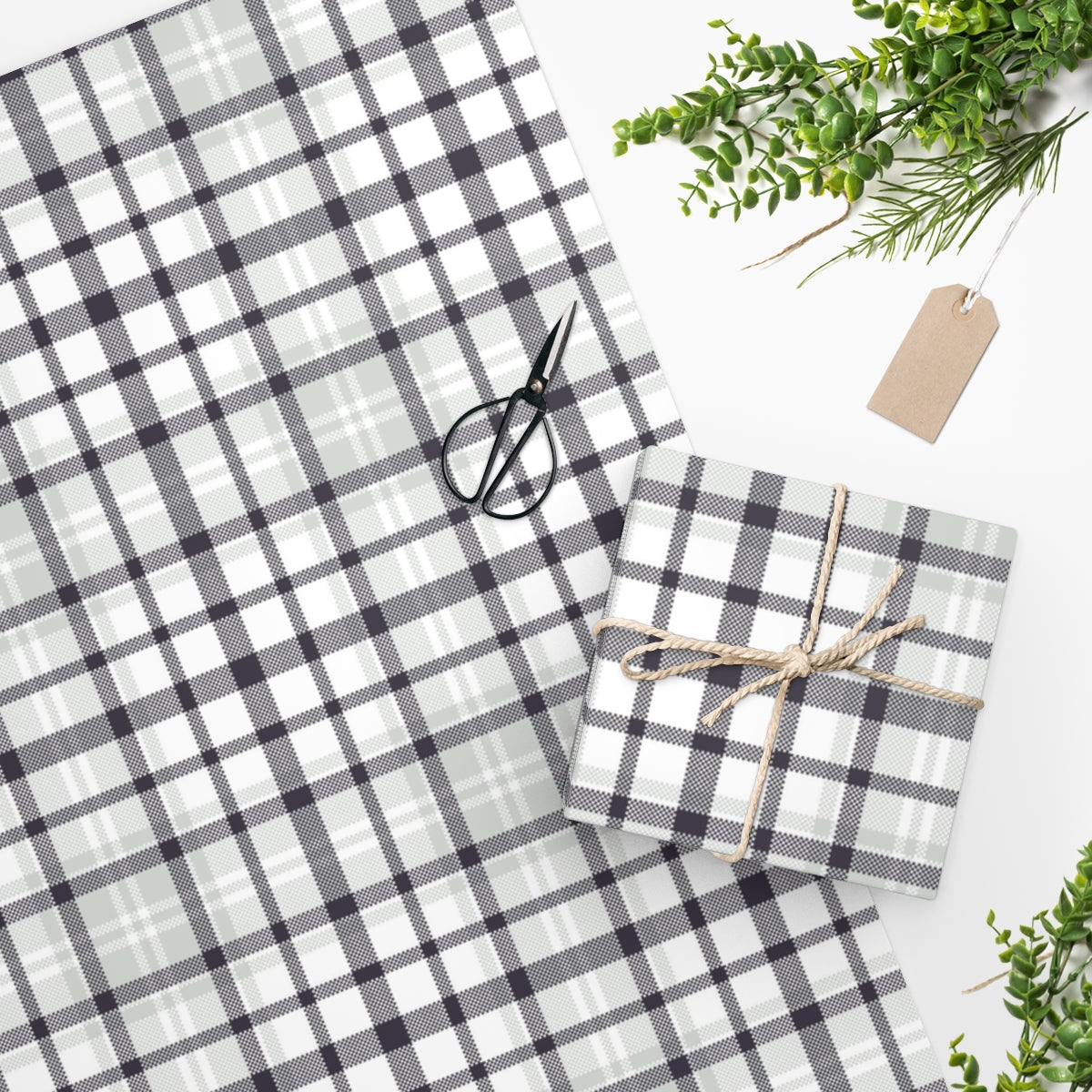 Sage Green Plaid Christmas Wrapping Paper