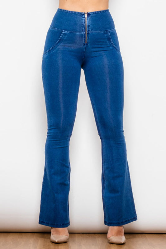 High Waist Zip Detail  Flare Long Jeans - Premium Jeans - Just $55! Shop now at Nine Thirty Nine Design