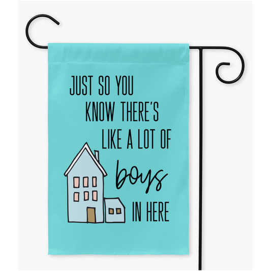 Just So You Know Theres Like A Lot of Boys In Here Yard Flag - Aqua Flags