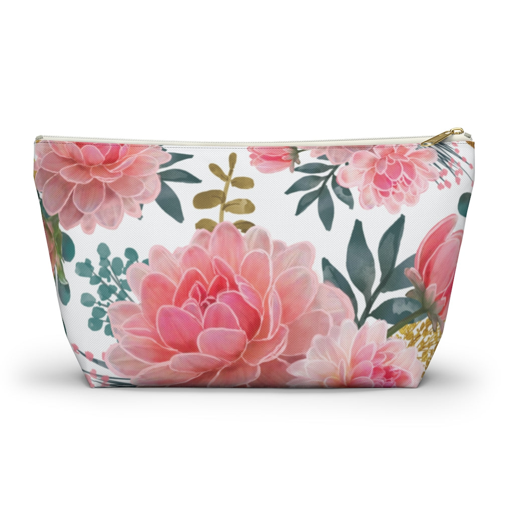 White Peony Accessory Pouch w T-bottom, Floral Bag, Flower Make Up Bag - Premium Bags - Just $17.95! Shop now at Nine Thirty Nine Design
