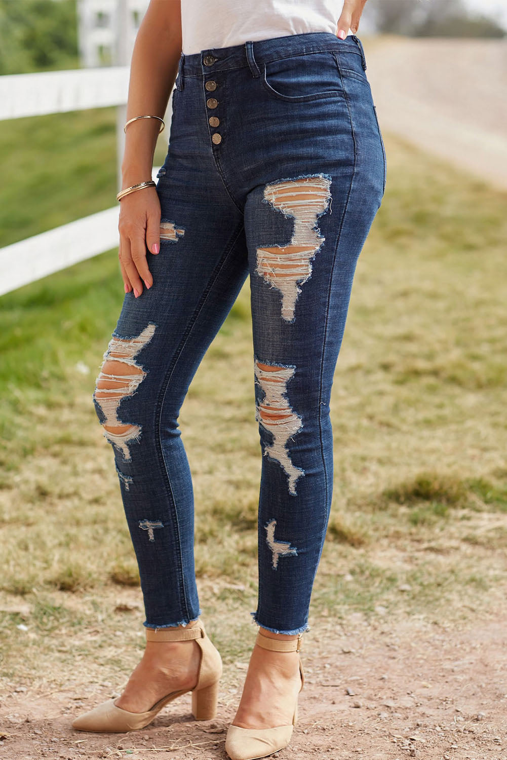 Baeful Distressed Button Fly Raw Hem Jeans - Premium Jeans - Just $46! Shop now at Nine Thirty Nine Design