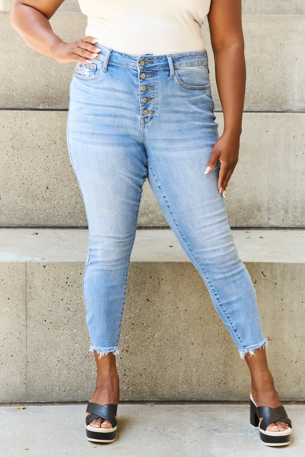 Judy Blue Full Size Button Fly Raw Hem Jeans - Premium  - Just $59! Shop now at Nine Thirty Nine Design