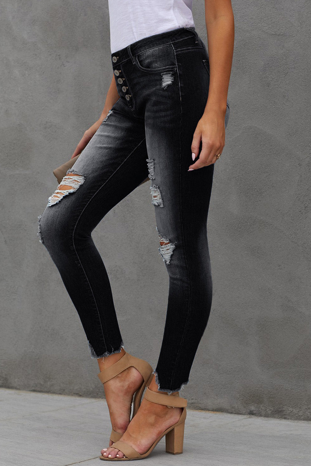 Baeful Button Fly Hem Detail Ankle-Length Skinny Jeans - Premium Jeans - Just $49! Shop now at Nine Thirty Nine Design