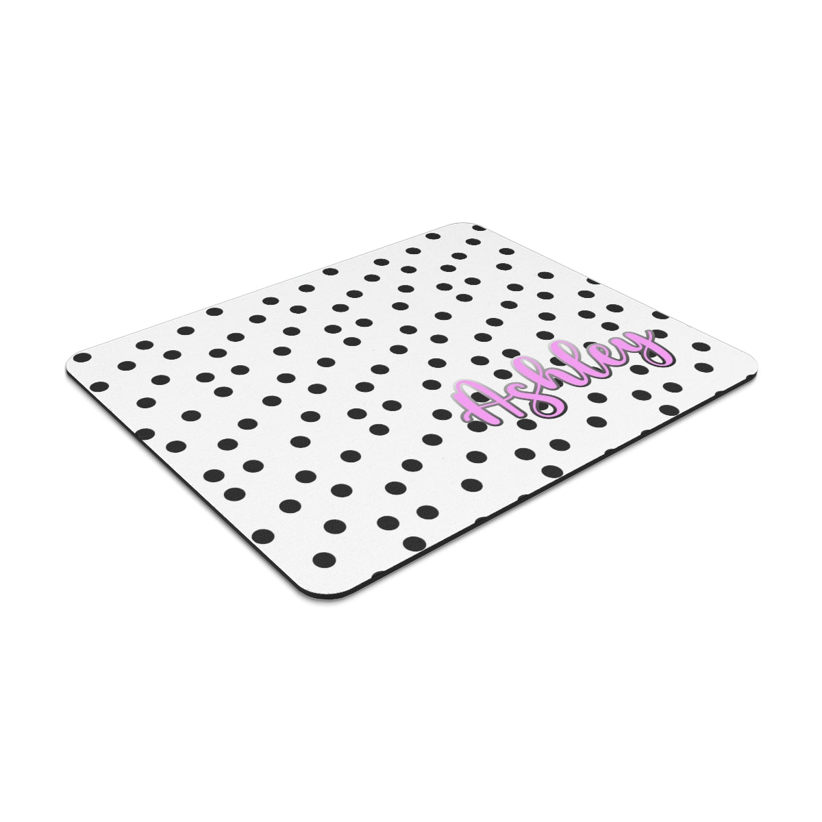 Personalized Black and White Polka Dot Mouse Pad with Pink Name