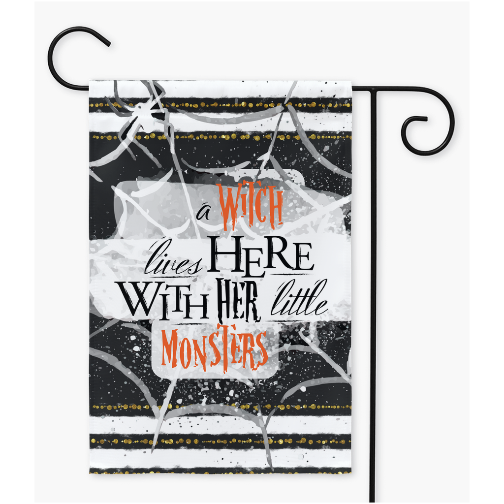 A Witch Lives Here With Her Little Monsters Garden Flag - Premium Flag - Just $16.99! Shop now at Nine Thirty Nine Design