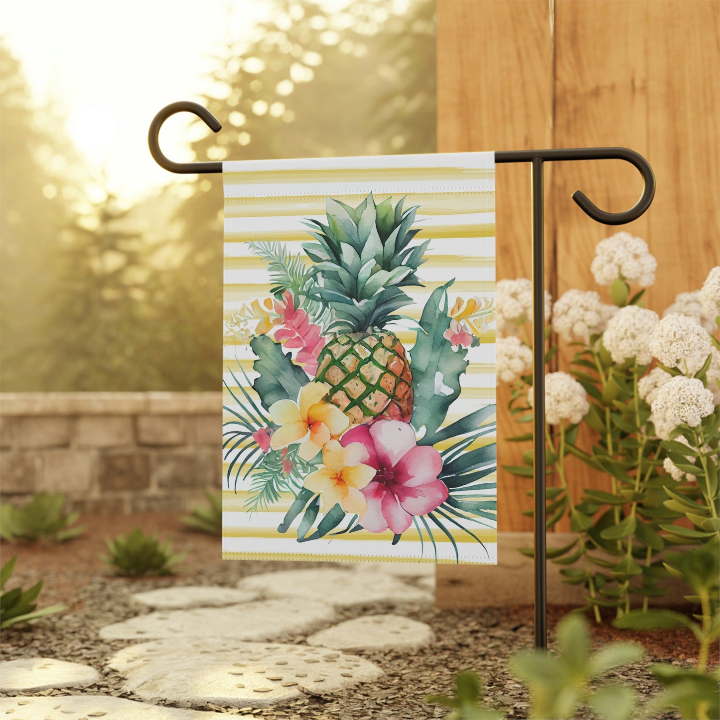 Pineapple Summer Yellow Striped Tropical Garden Flag