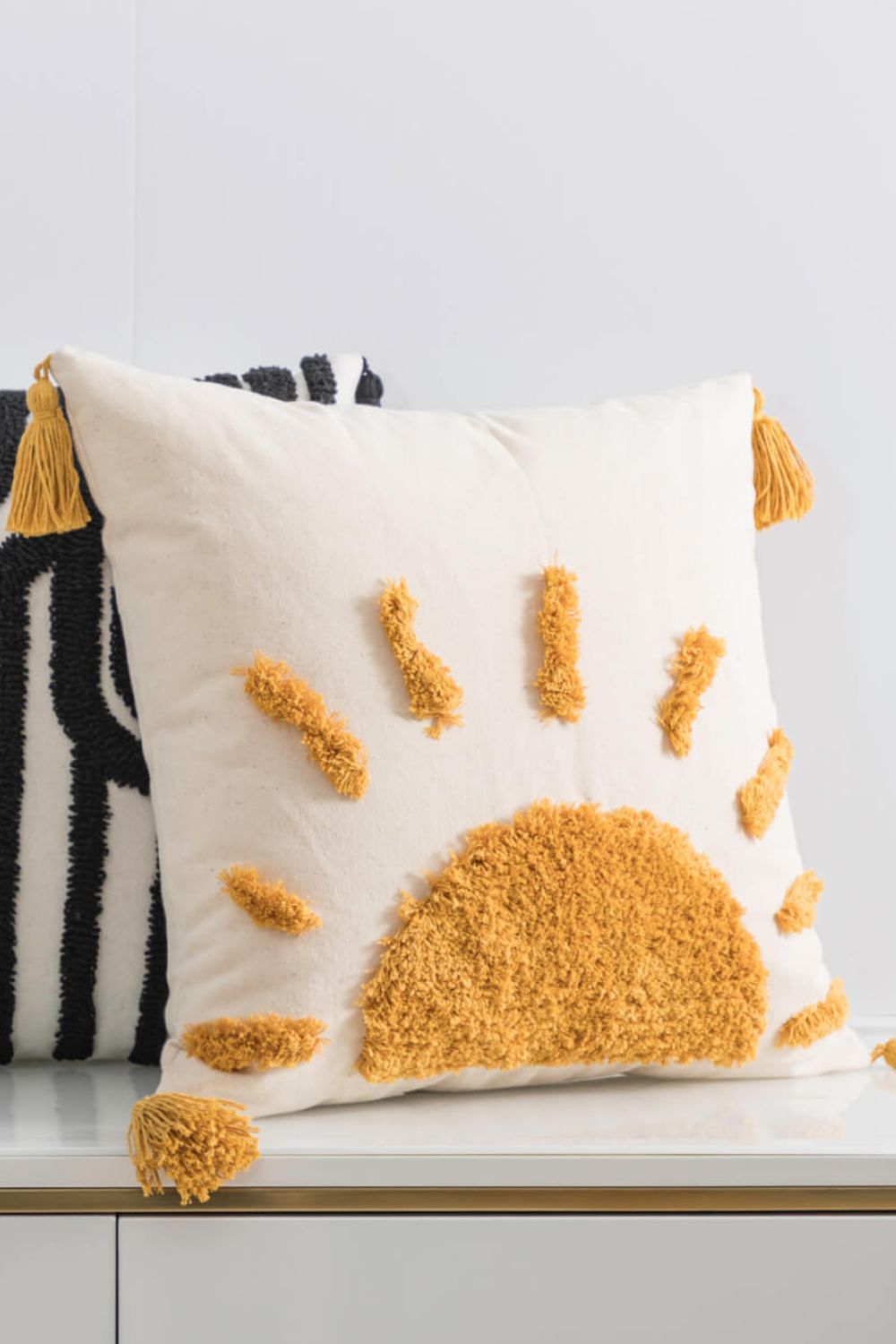 Sun Embroidered Throw Pillow with Tassels