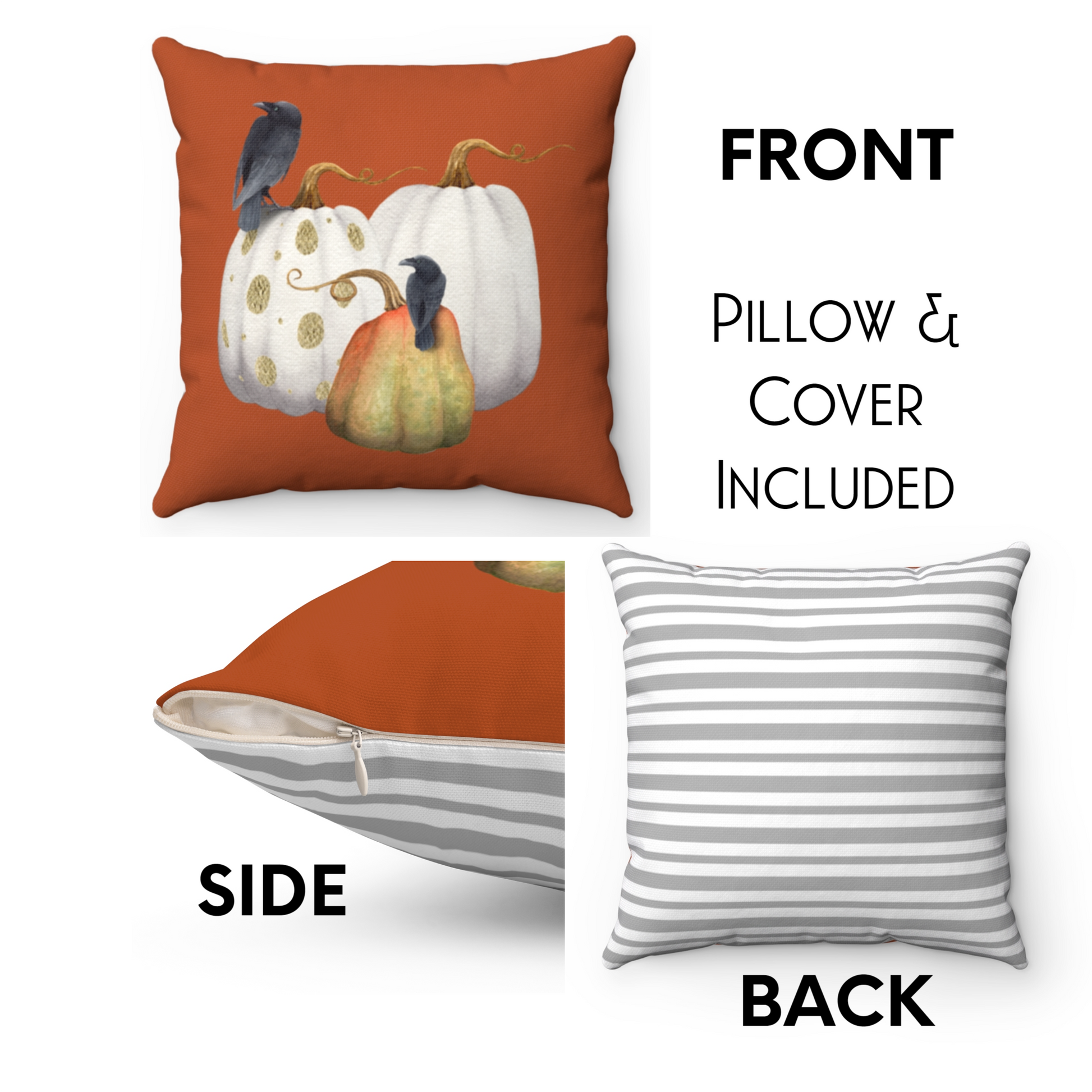 Fall & Halloween Watercolor Pumpkin Print Square Pillow & Cover - Premium Home Decor - Just $28.50! Shop now at Nine Thirty Nine Design