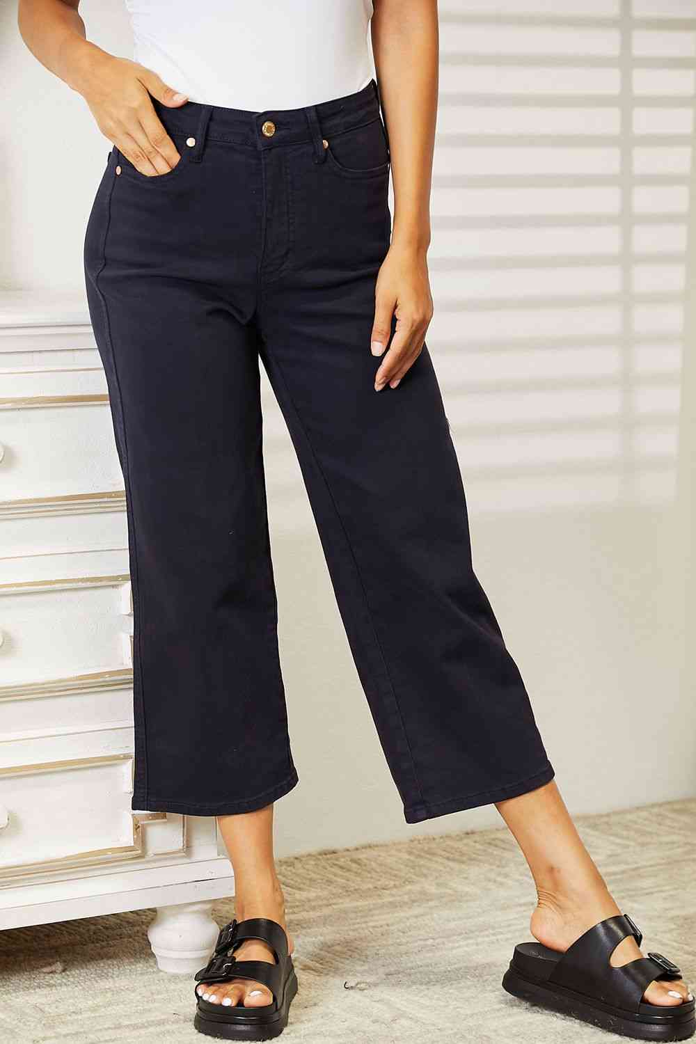 Judy Blue Full Size High Waist Tummy Control Garment Dyed Wide Cropped Jeans - Premium Jeans - Just $64! Shop now at Nine Thirty Nine Design
