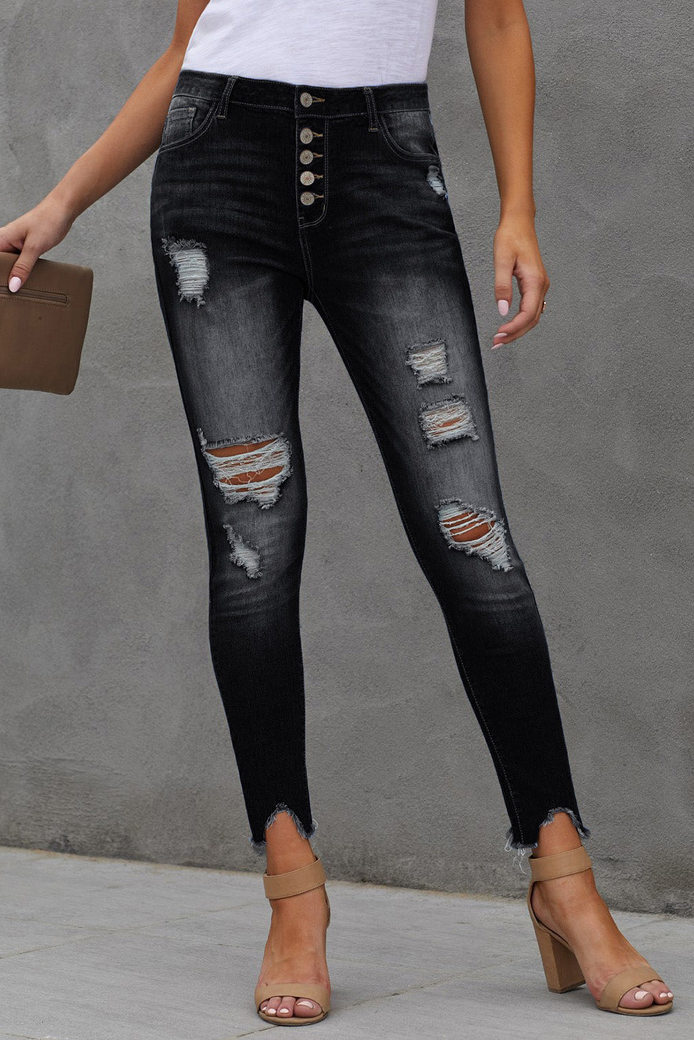 Baeful Button Fly Hem Detail Ankle-Length Skinny Jeans - Premium Jeans - Just $49! Shop now at Nine Thirty Nine Design
