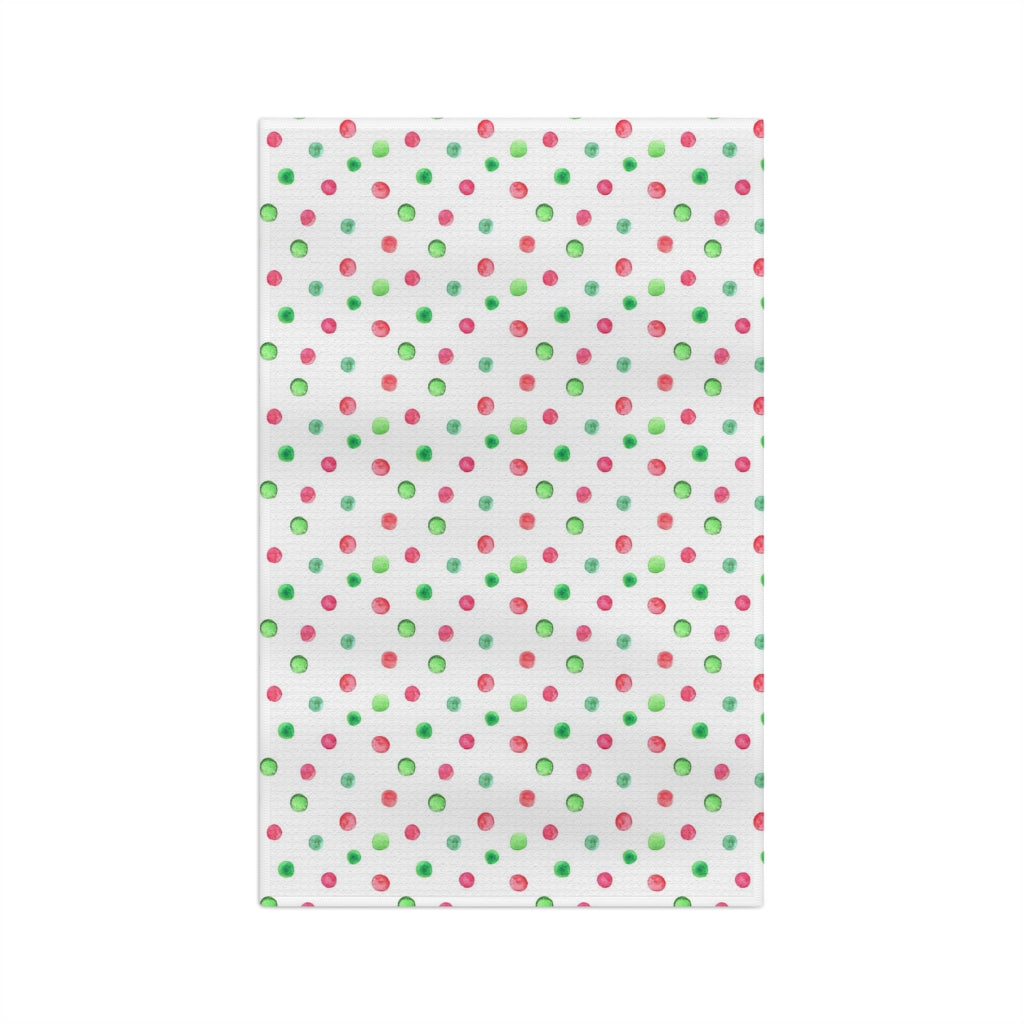 Red & Green Polka Dot Christmas Waffle Kitchen Towel