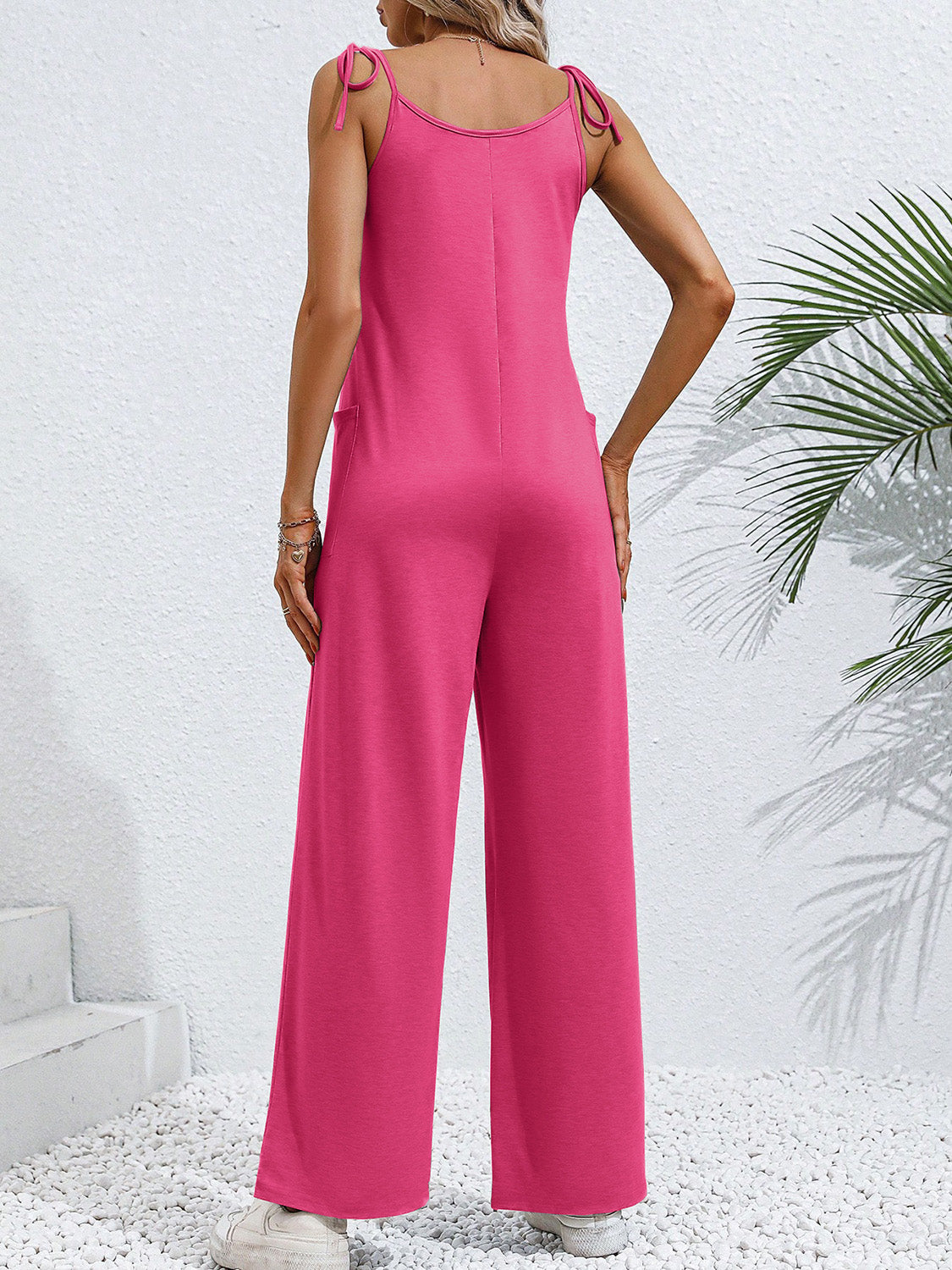 Tie-Shoulder Wide Leg Jumpsuit with Pockets - Premium Pants - Just $26! Shop now at Nine Thirty Nine Design