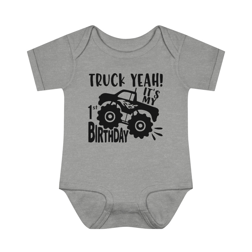 Truck Yeah Its My First Birthday Baby Rib Bodysuit - Premium Kids clothes - Just $22! Shop now at Nine Thirty Nine Design