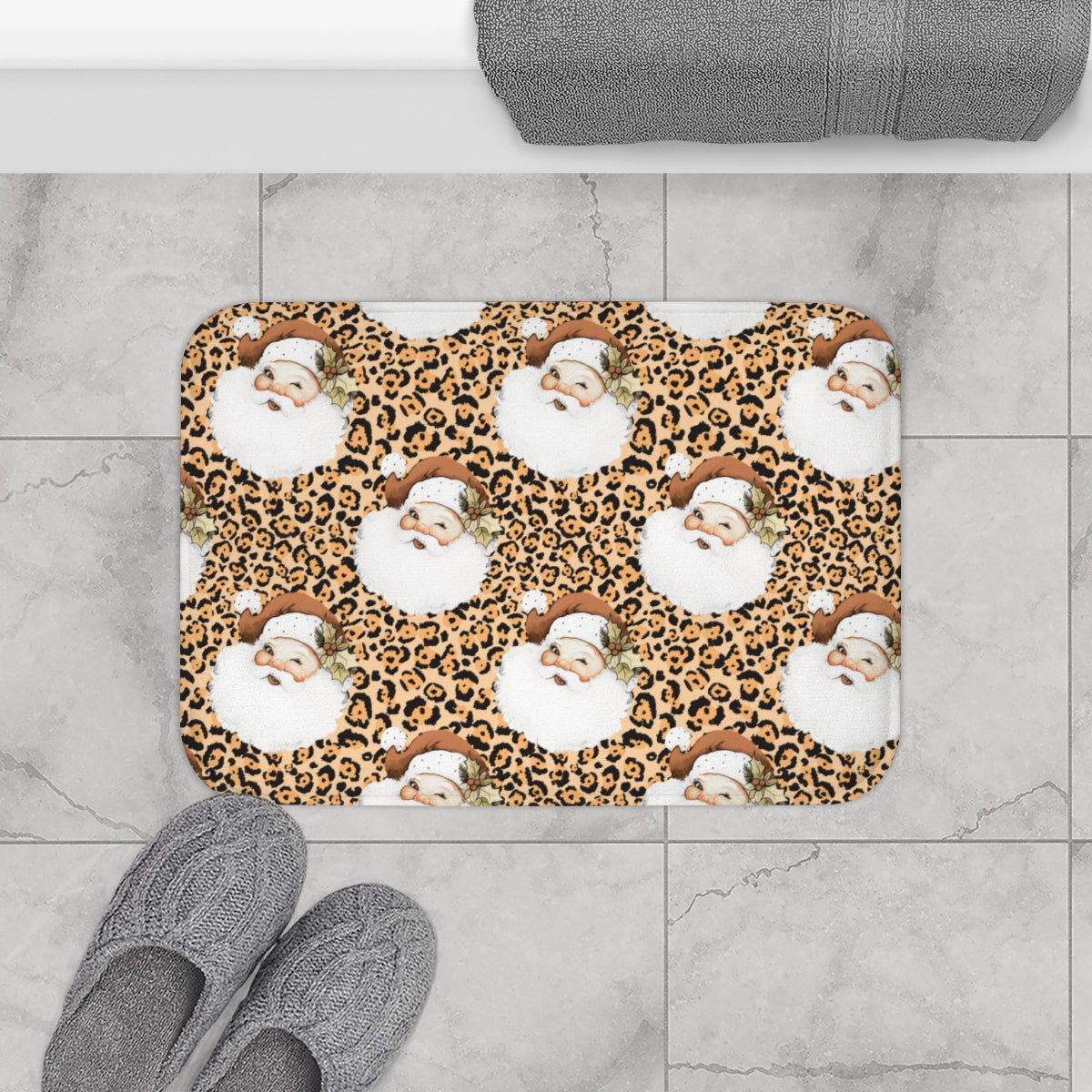 Leopard Santa Holiday Bath Mat