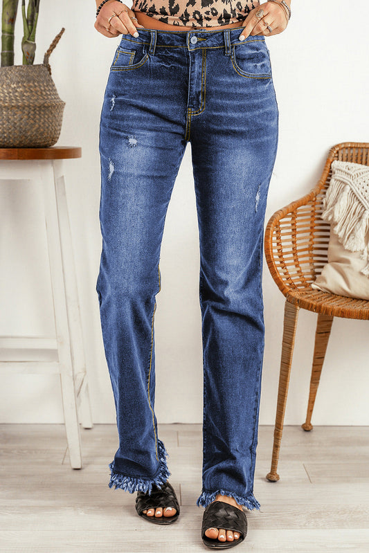 Ripped Frayed Hem Jeans - Premium  - Just $52! Shop now at Nine Thirty Nine Design