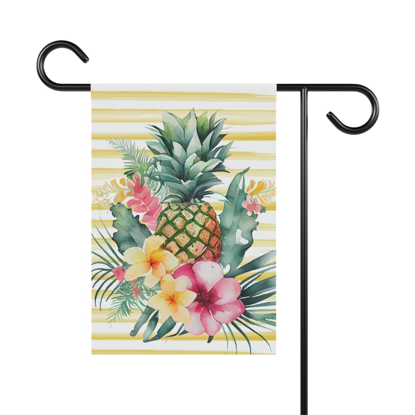 Pineapple Summer Yellow Striped Tropical Garden Flag