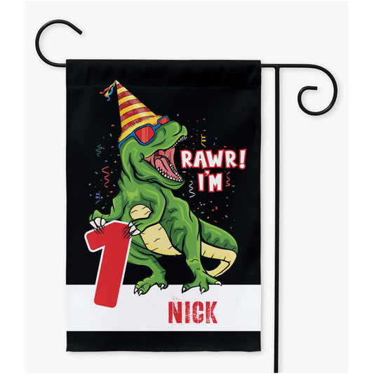 Custom Dino Birthday Party Yard Flags - Premium Flag - Just $16.99! Shop now at Nine Thirty Nine Design