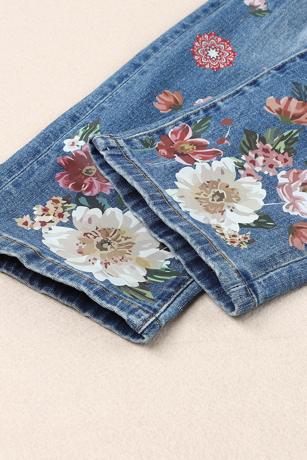 Floral Graphic Patchwork Distressed Jeans - Premium Jeans - Just $58! Shop now at Nine Thirty Nine Design