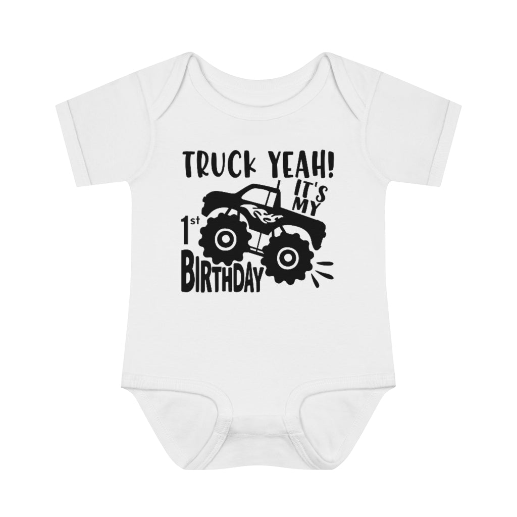 Truck Yeah Its My First Birthday Baby Rib Bodysuit - Premium Kids clothes - Just $22! Shop now at Nine Thirty Nine Design