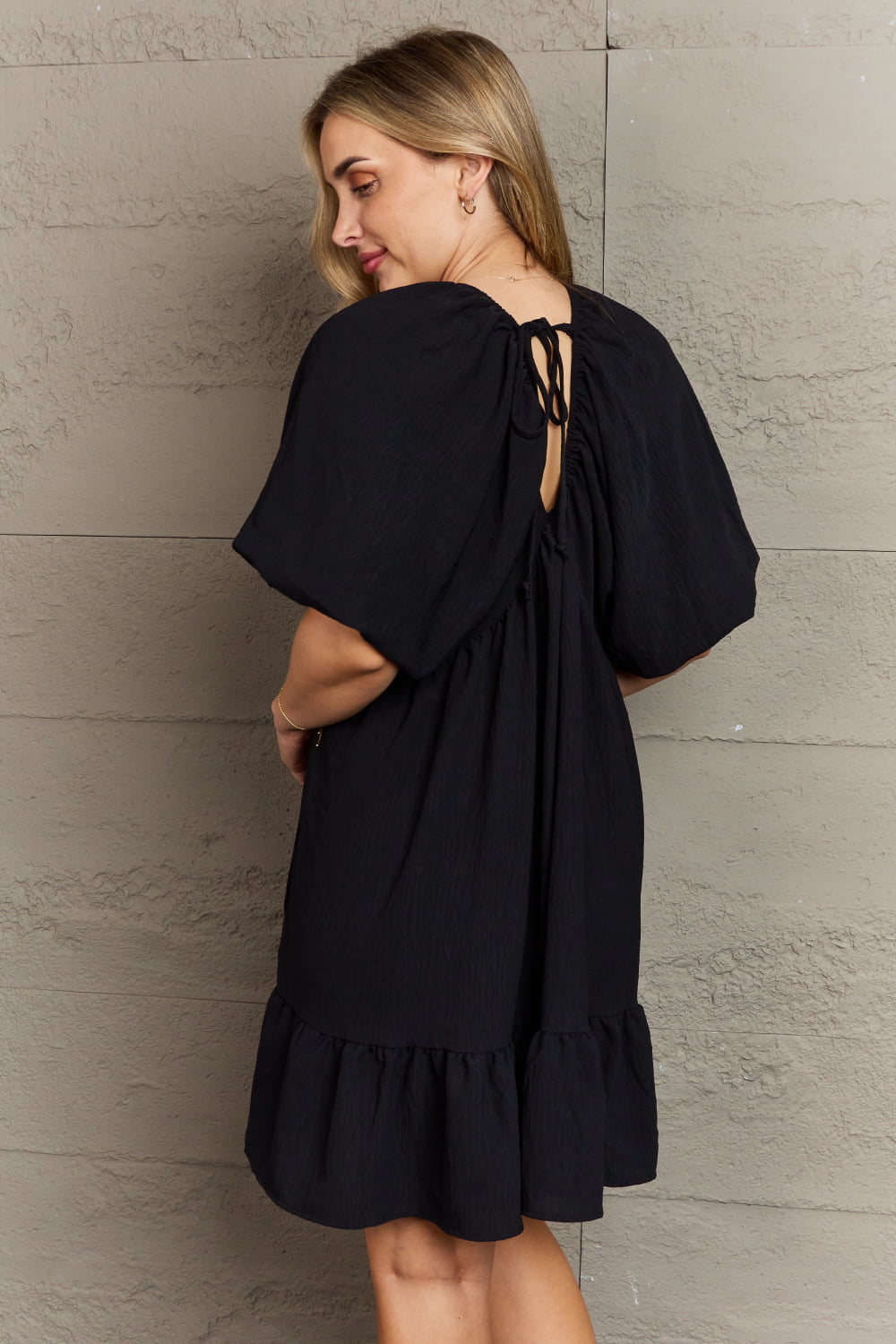 Hailey & Co Comfort Cutie Double V-Neck Puff Sleeve Mini Dress - Premium  - Just $49! Shop now at Nine Thirty Nine Design