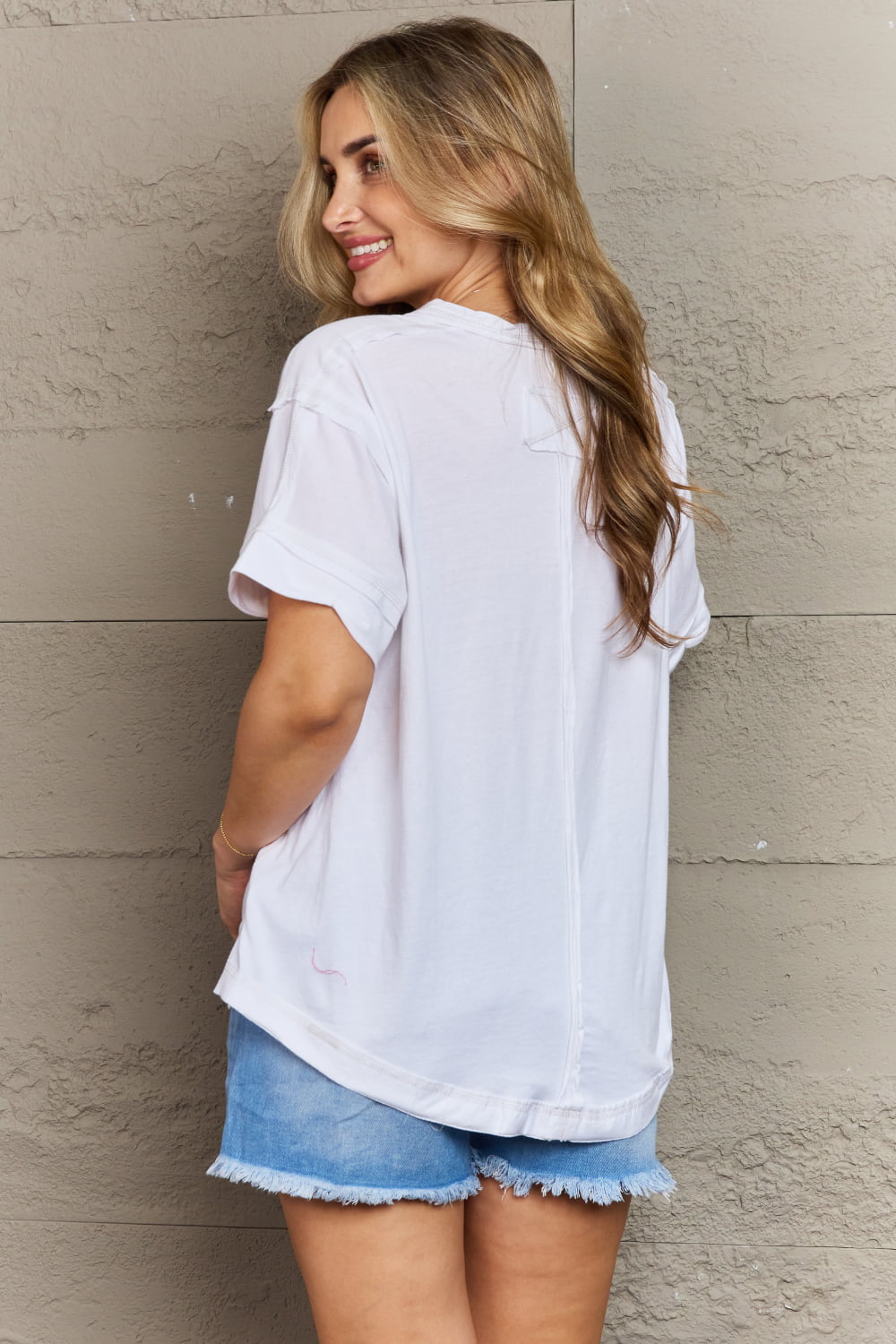 Zenana Easy Thinking Raw Edge Button Detail Top - Premium Short Sleeve Tops - Just $26! Shop now at Nine Thirty Nine Design