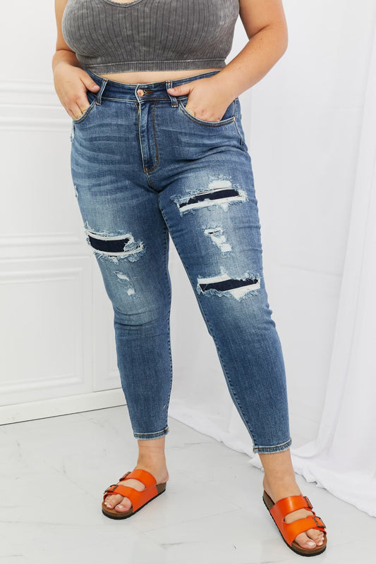 Judy Blue Dahlia Full Size Distressed Patch Jeans - Premium  - Just $64! Shop now at Nine Thirty Nine Design