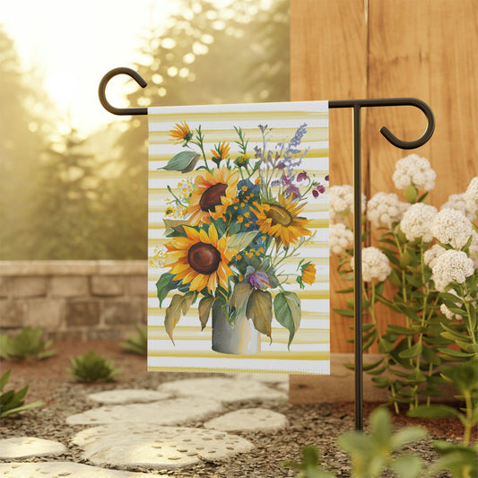 Yellow Striped Sunflower Summer Garden Flag