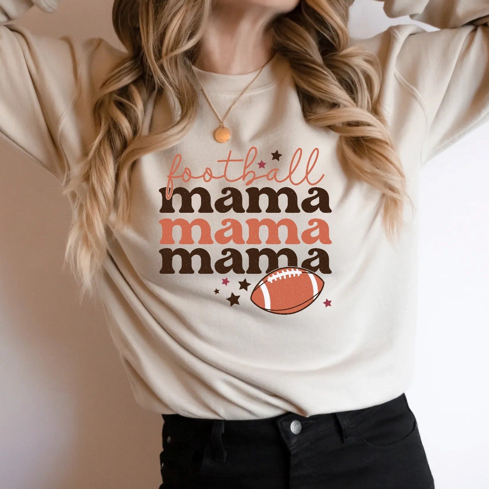 Retro Football Mama Sweatshirt in Sand Color