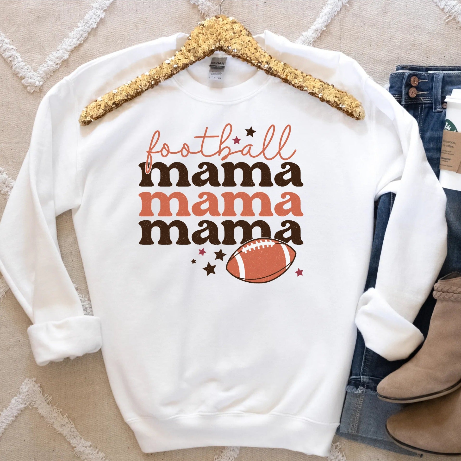 Retro Football Mama Sweatshirt In White