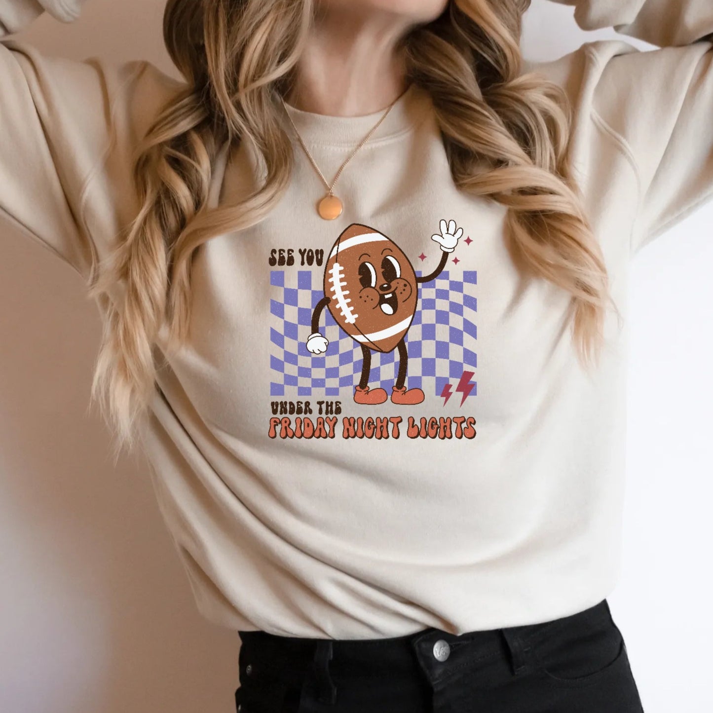 Retro Womens Sweatshirt for Fall Football See You Under The Friday Night Lights