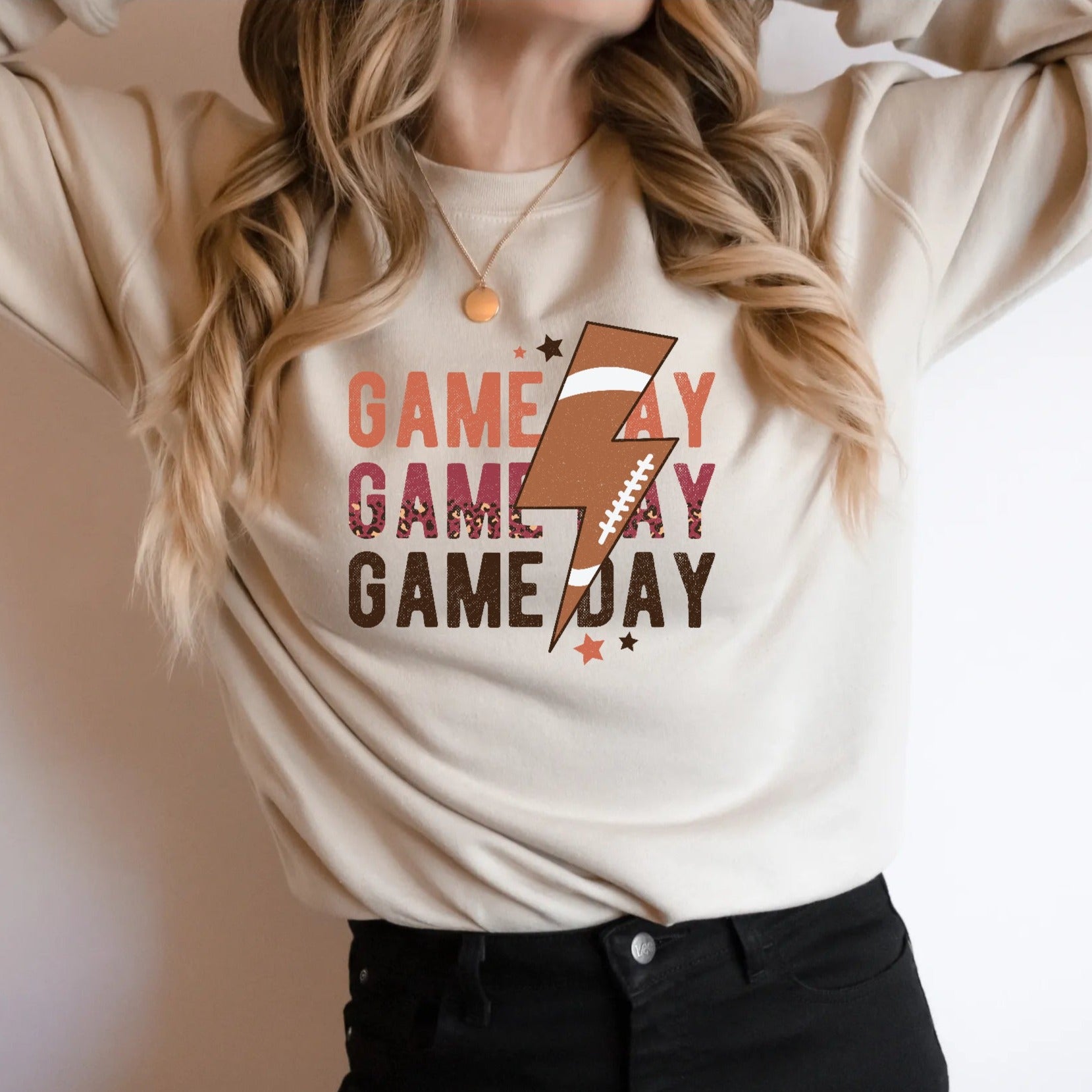 Retro Game Day Leopard Womens Sweatshirt in Sand Color