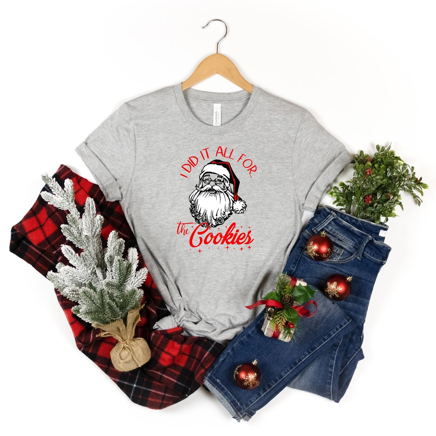 I Did It All For The Cookies, Funny Santa Shirt, Vintage Santa, Cute Christmas Tshirt, Christmas Gift T-Shirt