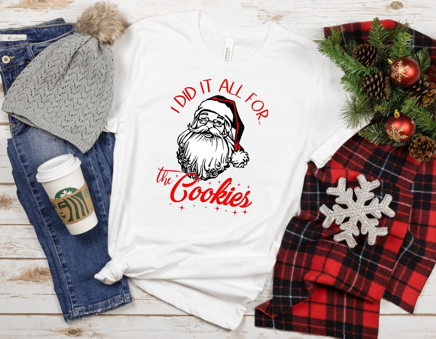 I Did It All For The Cookies, Funny Santa Shirt, Vintage Santa, Cute Christmas Tshirt, Christmas Gift T-Shirt