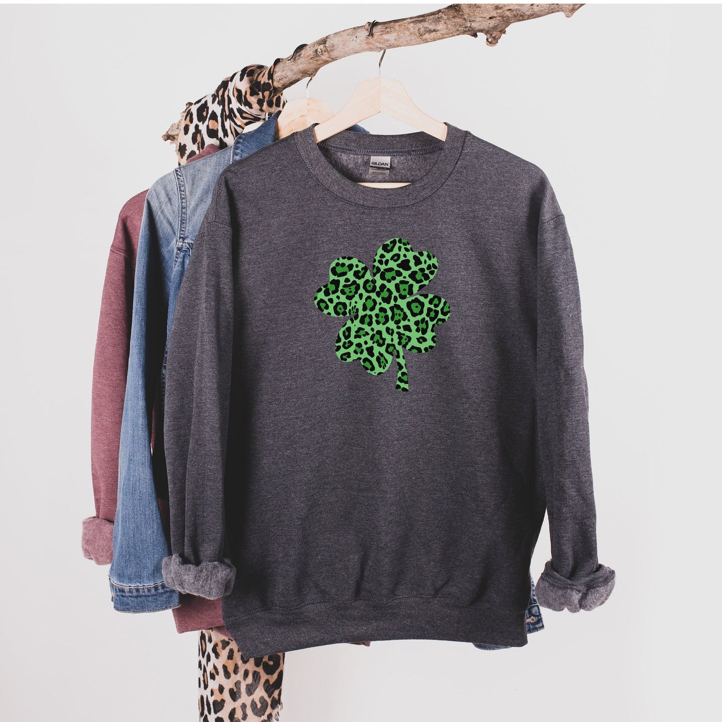 Leopard Print Shamrock Sweatshirt, Lucky Sweatshirt, St Patty's Day Sweatshirt, Clover Sweatshirt - Premium  - Just $32.50! Shop now at Nine Thirty Nine Design