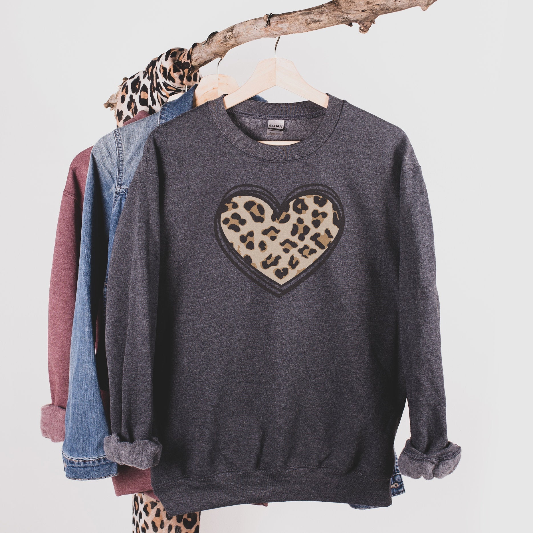 Leopard Heart Sweatshirt, Leopard Valentines Shirt, Womens Valentine, Animal Print Heart, Trendy Sweatshirt, Gift for Her - Premium  - Just $32.50! Shop now at Nine Thirty Nine Design
