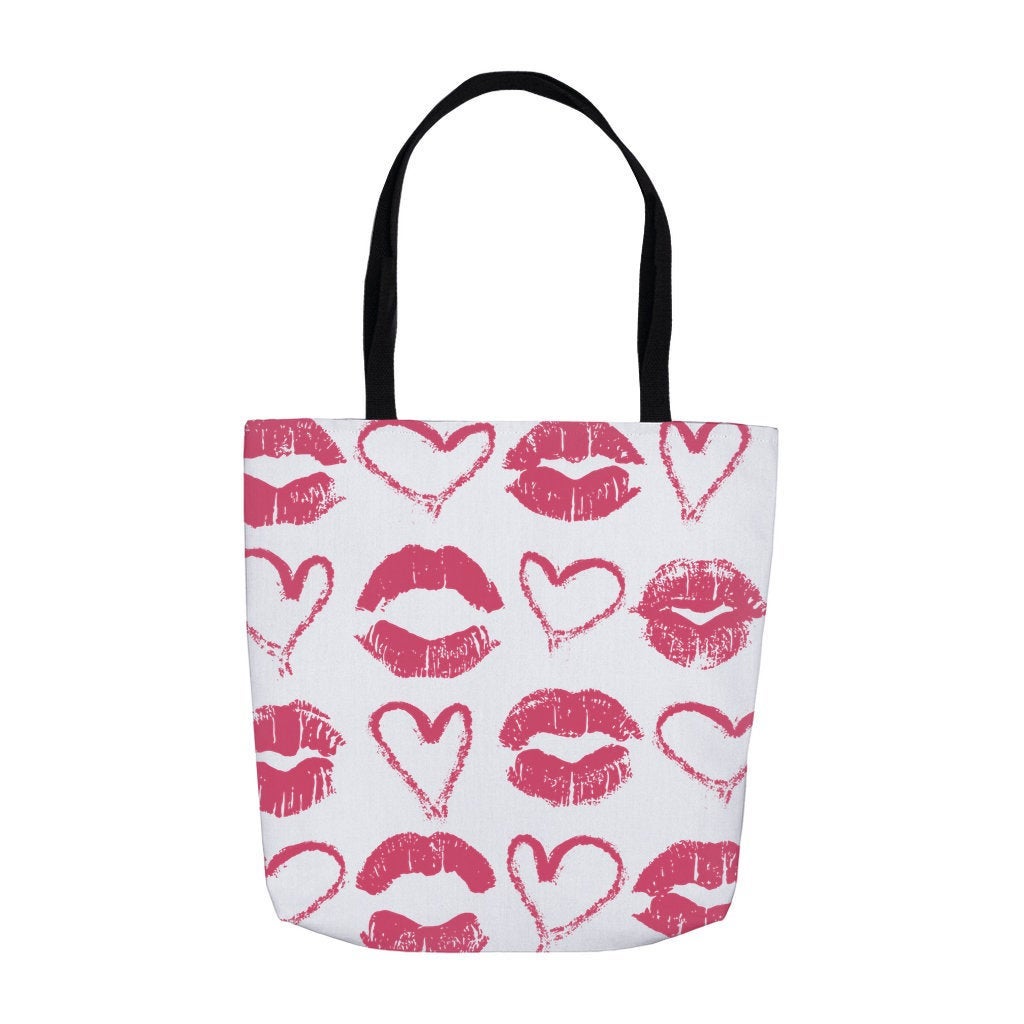 Lipstick Kisses Tote Bag, Valentines Day Tote Bag, Valentine's Gift Bag 