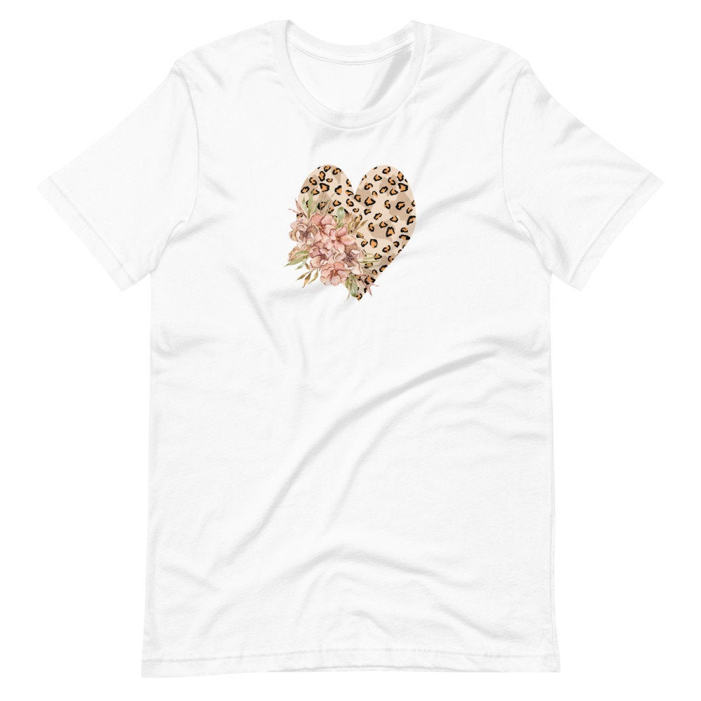 Leopard Heart TShirt, Leopard Heart with Flowers, Womens Graphic TShirt, Valentines Day Shirt, Floral Heart, Watercolor Shirt, Trendy Love 