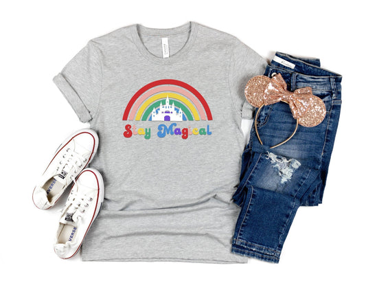 Stay Magical Castle Tee Retro Vacation Family Shirt Vacation Trip Family Outfit Family Gift Shirts 2021 Family Vacation Rainbow Castle Shirt - Premium  - Just $24.50! Shop now at Nine Thirty Nine Design