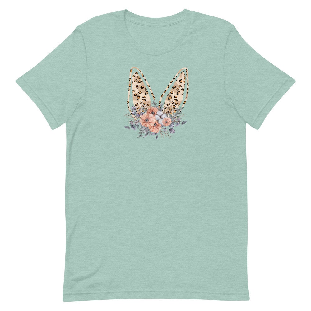 Leopard Floral Easer Bunny TShirt, Leopard Bunny Tee, Women's Easter T-shirt, Watercolor Shirt, Cute Easter Shirt, Jesus Shirt, Easter Gift - Premium Shirts - Just $21.50! Shop now at Nine Thirty Nine Design